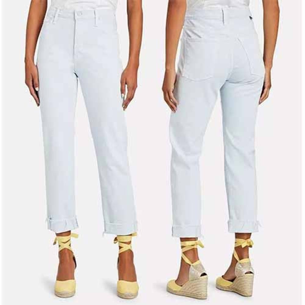 NWT Mother The Scrapper Cuff Ankle Fray Zip Denim Jeans Bottom Baby Blue Size 28